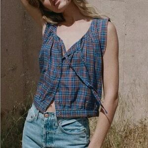 Doen Roselle Top in Azure French Plaid